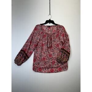 Noracora Blouse Women’s Small Pink Floral Long Sleeve 100% Rayon